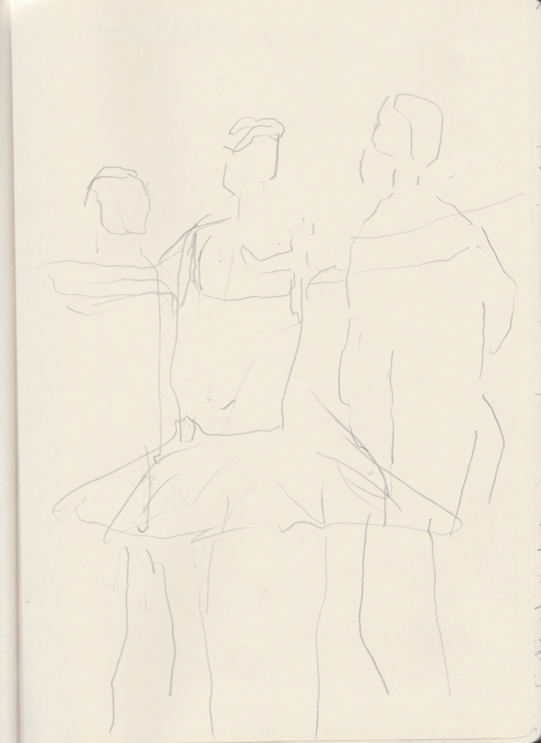Drawing from stage rehearsals of Ballet Black's production of "A Dream Within A Midsummers Nights Dream"